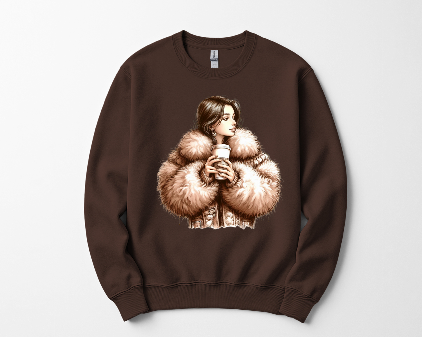 Woman in Fur Coat Sweatshirt